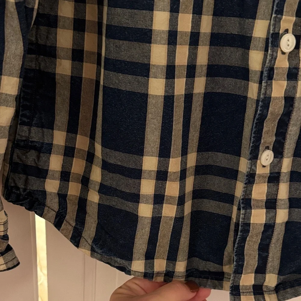 J.Crew Men’s Navy Cream Plaid Button Down Shirt Size Medium EUC